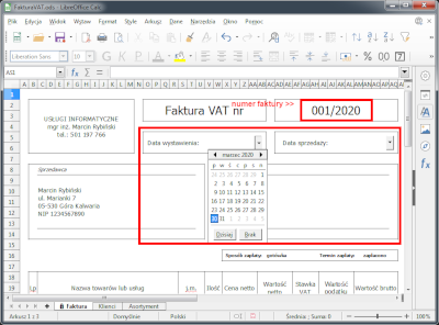 Wprowadzanie numeru faktury oraz daty sprzedaży