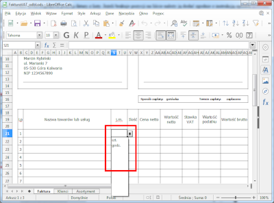 Wprowadzanie jednostki miary