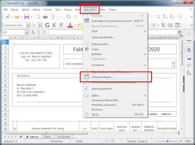 Wyłączenie ochrony arkusza