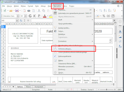 Włączenie ochrony arkusza